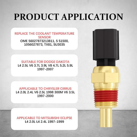 Rebvugr engine coolant temperature sensor with black plastic connector and brass threaded body (side view)