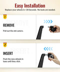 Easy installation instructions for Dead Quiet Two Inch Office Chair Casters Fit Ikea, showing removal and insertion steps.