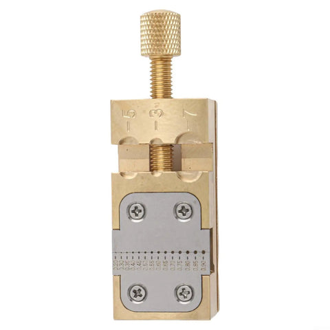 Polished Metal Pliers Fixture Clamp With Adjustable Jaws Stays On Your Benchtop For Seamless Watch Repair, Jewelry Fabrication, Tiny Component Machining And Precise Micro Assembly, No Fuss Operation, brass micro clamp with numbered jaw scale