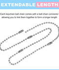 Bulk Silver Bead Ball Chains 200 Pieces For Keychains And DIY Projects, 4 Inch Length, Nickel Plated Rust Resistant Links, 0.07 Inch Bead Diameter, Durable And Flexible Chains For Crafts Jewelry Making. Extended silver bead ball chains with connectors for longer lengths.