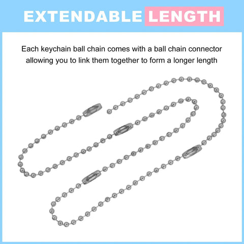 Bulk Silver Bead Ball Chains 200 Pieces For Keychains And DIY Projects, 4 Inch Length, Nickel Plated Rust Resistant Links, 0.07 Inch Bead Diameter, Durable And Flexible Chains For Crafts Jewelry Making. Extended silver bead ball chains with connectors for longer lengths.