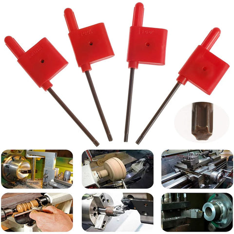 Four red lathe tool holders with 6/7/8/10mm shanks for carbide inserts