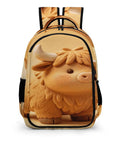 Kawaii Mini Cow Clay Art Printed Backpack For Everyday Use showing cute cow design on front, unisex large capacity