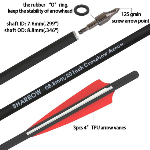 Carbon Crossbow Bolts Set 16 17 18 20 22 Inch With Screw In Broadheads For Hunting And Target Practice Low Hand Shock Consistent Flight Durable Arrows Red 20 Inch 12 Pack sample with arrow components displayed