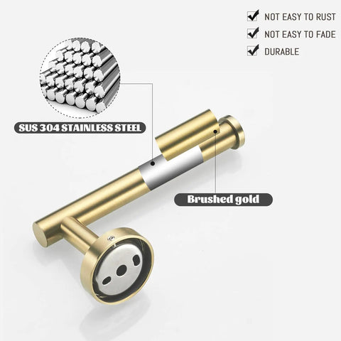 Budget Friendly Brushed Gold Bathroom Hardware Set 5 Piece Wall Mount Includes Towel Bar Toilet Paper Holder Towel Ring And 2 Robe Hooks Modern Durable Bath Accessories For Easy Install