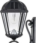 Solar Outdoor Wall Light Exterior Sconce In Black Cast Aluminum With Clear Beveled Glass Warm White LED Omni Directional Reflector