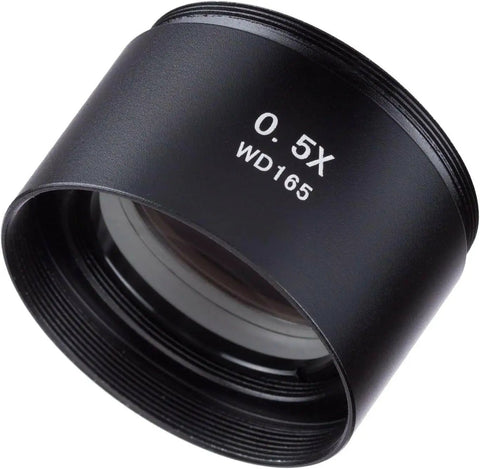 0.5X Barlow Lens For SM Series Stereo Microscopes 48mm Mount Doubles Your Working Distance And Field Of View Easy Attachment For Clearer Live View And Flexible Lab Use, black metal lens