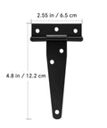 Six Pcs Beefy Heavy Duty T Hinges Thick Black Iron Gate Hinge with six set screw holes, 12.2x6.5 cm, 4.8x2.55 in dimensions