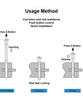 Diagram showing the use of Heavy Duty 304 Stainless Steel Quick Release Ball Lock Pin With Push Button And Twenty Four Centimeter Lanyard Five Sixteenth Inch Diameter Fifteen Millimeter Usable Length Tough As Nails For Marine Gear Aluminum Handle Black Coated.
