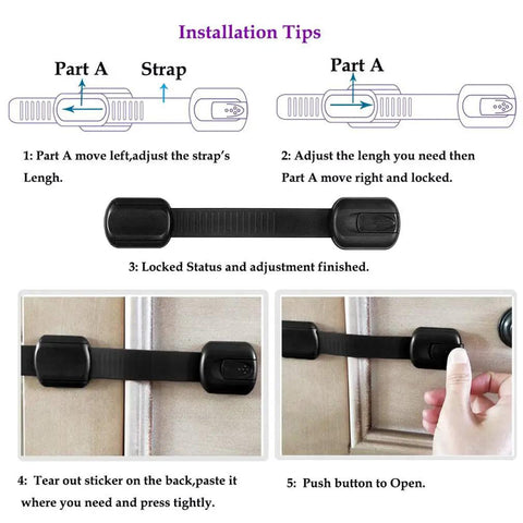 8 Pack Adjustable Strap Child Safety Cabinet Locks For Cupboards Drawers Closets Toilets Ovens And Fridges No Trapped Fingers Easy Install Kid Safe With Free 9 Extra Adhesive Pads