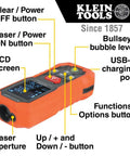 Diagram of Green Laser Distance Measure Tool With 200 Foot Range For DIY And Pros, showing buttons, LCD, and USB-C port