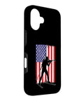 Dope Biathlon Themed iPhone 16 Case For Men And Women Biathlon Lovers, featuring USA flag and skier silhouette, scratch resistant