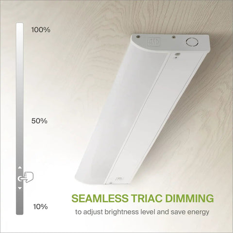 Under Cabinet LED Lighting 18 Inch Dimmable Hardwired Kitchen Light with dimming feature shown in white finish on wooden surface.