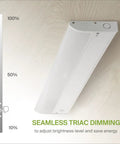 Under Cabinet LED Lighting Kit 18 Inch 8W 715 Lumens Dimmable Hardwired 4 Pack with dimming feature illustration.