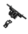 Heavy Duty Steel Gate Slide Bolt Latch Features Black Powder Coated Finish For Hella Secure Rust Resistant Outdoor Protection On Wooden Fencing With Tough As Nails Bi Directional Mounting Hardware - side view.