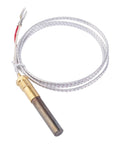Gas fryer thermopile with braided stainless-steel cable and brass threaded connector.