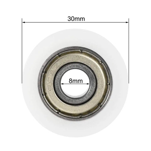 Pro Grade U608ZZ U Groove Ball Bearings 8 X 30 X 10 mm Double Metal Shielded Chrome Steel 10 Pack shown from above.