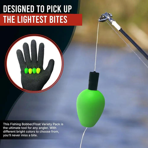 High Visibility Fishing Floats Set with bright green and yellow bobbers for quick bite detection in freshwater fishing.