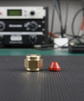 Heavy Duty Simhoa Stage Fog Machine Nozzle Replacement Fitting With Brass Hex Body Threaded Connector And Cap, brass fitting with red cap.