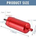 External In Line Fuel Pump High Pressure 12V For Gasoline Fuel Injection Replacement Kit, red, with dimensions and connectors