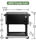 80 Quart Black Rolling Ice Chest Cooler Cart On Wheels For Patio And Backyard Parties with measurements