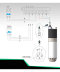 Wiring diagram for Rock Solid 7.5KW 8 Pole Water Cooled BT30 Spindle Motor for CNC Router at 220V and 380V.