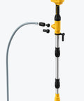 Heavy Duty Cordless Submersible Sump Pump With Swappable Battery Pack For Basement Flood Control And Yard Drainage with hose attachments.