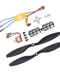 A2212 13T Brushless Motor Kit With 1000KV 30A ESC for 550 RC planes drones quadcopters, parts laid out, showing components