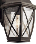 Tangier Thirteen Point Five Inch One Light Outdoor Wall Lantern In Olde Bronze With Clear Seeded Glass mounted on wall