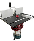 Pro Grade Aluminum Router Table Insert Plate With Slick Dial Up Lift Kit Compatible With 65MM Motor Woodworking Bench Flip Board positioned on a router.