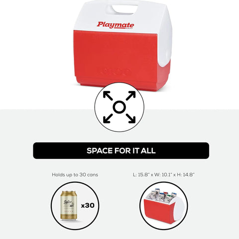 Playmate Elite Red Cooler With One Hand Opening Button Spill Proof Locking Lid Built In Carry Handle The Go To Choice For Picnics Camping And Everyday Outdoor Chills, front view