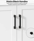Matte black handles on a Modern 36 Inch Bathroom Vanity With Integrated Sink And Effortless Soft Close Drawers White Engineered Wood Cabinet.