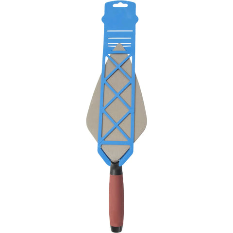 Front view of London Style Brick Trowel With DuraSoft Handle For Brickwork Blockwork And Stonework High Carbon Steel One Piece Forged Blade