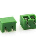 20 Pack 5mm 2 Pin Screw Terminal Block Connector For PCB Mount Arduino Projects 300V 10A Wire Range 22 To 14 AWG front and side view