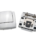 Keyless Alloy Latch Buckle Set For Wooden Boxes And Aluminum Trunk Luggage Repair 2 Pack, silver zinc alloy with easy lift lock system.