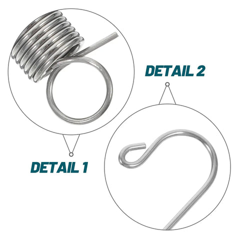 Top Notch 12-Piece Mini Stainless Steel Extension Springs Kit With Secure Hooks And Wire Pulling Clips For Quick Graphic Swaps On Display Boards Perfect For Shop Repairs And Tough Industrial Jobs With Durable Galvanized Metal For Maximum Stability, stainless steel spring details