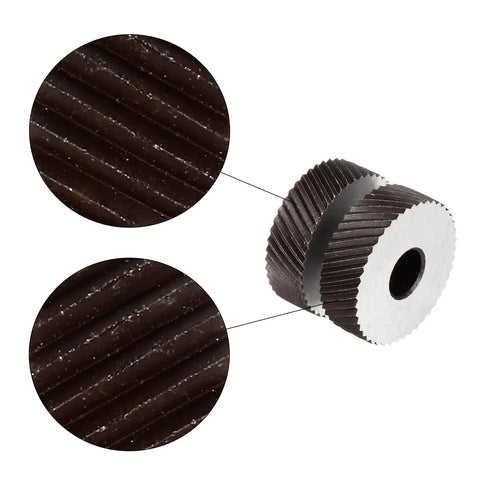 Close-up view of 2 Pack 26x8x8mm Knurling Wheel Kit with 1.5mm Pitch Diamond Wheel Linear Knurl High Speed Steel Ultra Precision