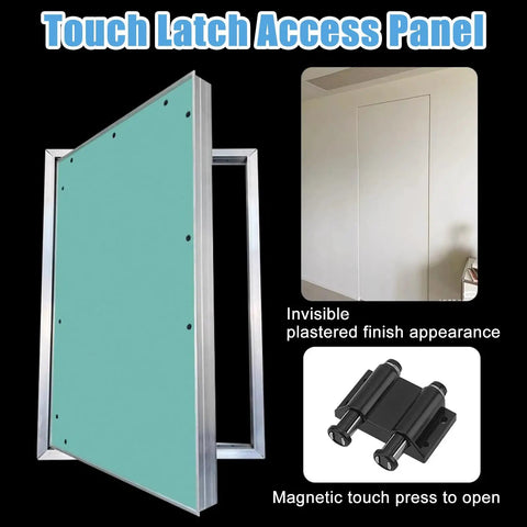 Heavy Duty Aluminum Magnetic Access Door Panel For Drywall Wall And Ceiling Inspection With Super Smooth Push Button Cover view with touch latch and plaster finish.