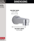 Tub Spout Replacement RP17453 Chrome 6 Inch Reach for Bathtub Faucets, side view showing dimensions 2.25" width and 5.25" length
