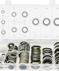 Pro Grade DIY Friendly Automotive Self Centered Bonded Seal And Gasket Kit 150 Pieces 10 Sizes M6 Through M24 in a plastic organizer
