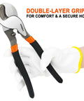 Hand holding 10 Inch High Leverage Cable Cutters Tough As Nails Heavy Duty Electrical Wiring And Aluminum Copper Cables