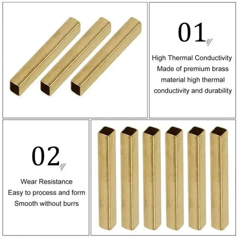 Shop Grade Hollow Brass Square Tube 18X18X1Mm With Butter Smooth Walls Perfect For Diy Projects Hardware Mods Custom Builds And Fabrication Work 500Mm Long Piece, four tubes displayed with smooth surfaces.