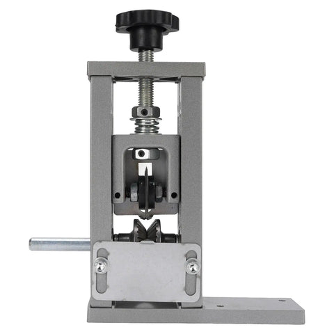 Rock Solid Dual Mode Electric Wire Stripper With Razor Edged Hardened Steel Blades Drill Powered Or Hand Crank For Slick Copper Cable Prep front view of the tool