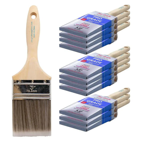 12 Pack 3 Inch Flat Paint Brushes For Walls Trim Cabinets Doors Premium Contractor Grade Set For Interior Exterior Painting Bulk Value