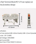 Plug In DIN Rail Terminal Blocks For Easy Screwless Wire Insertion Universal Compact Connector Set with side dimensions and specs