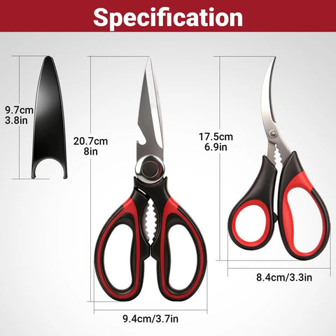Workhorse Heavy Duty Kitchen Shears Set Of 2 With Seafood Scissors Stainless Steel Sharp Food Cutting Scissors For Meat Bones Fish Poultry Vegetables And Dishwasher Safe, 20.7cm set with cover