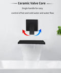 Matte Black Wall Mount Bathtub Faucet With Wide Waterfall Spout Single Handle Roman Tub Filler in action