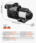 Built Different 2.5 Horsepower Above Ground Pool Pump With 148 Gallons Per Minute Flow And 220V Single Speed Motor view showing specifications and parts.