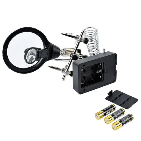 LED Light Magnifier Desk Lamp With 2.5X, 7.5X And 10X Lenses, Soldering Station Helper Clamp, with AAA batteries