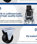 Four Pack Heavy Duty Flat Top Plate Caster Wheels With Dual Swivel And Double Wheel Brakes Floor Saving Poly Tires, featuring durable black wheels.